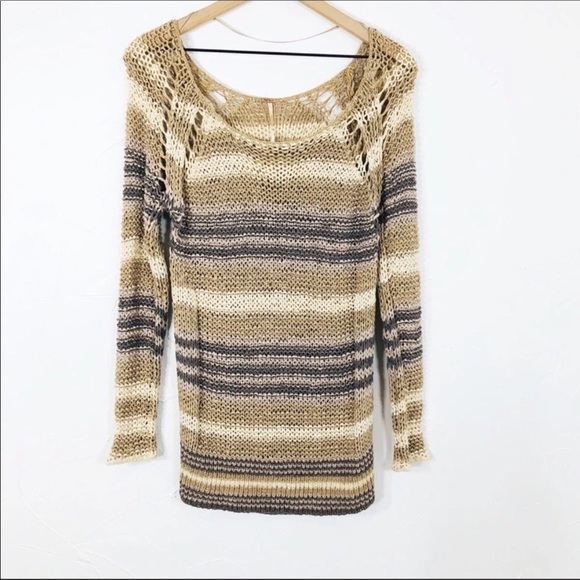 Free People🔥SALE🔥tan, cream and taupe stripe sweater Sm - Picture 5 of 10